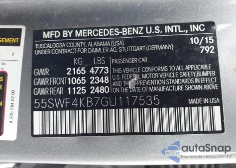 2016 Mercedes-Benz C 300 4Matic from USA, damaged, VIN 55SWF4KB7GU117535